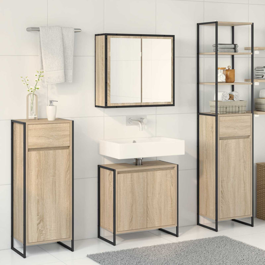 Badkamermeubelset met lade met plank Sonoma Eiken Bewerkt hout