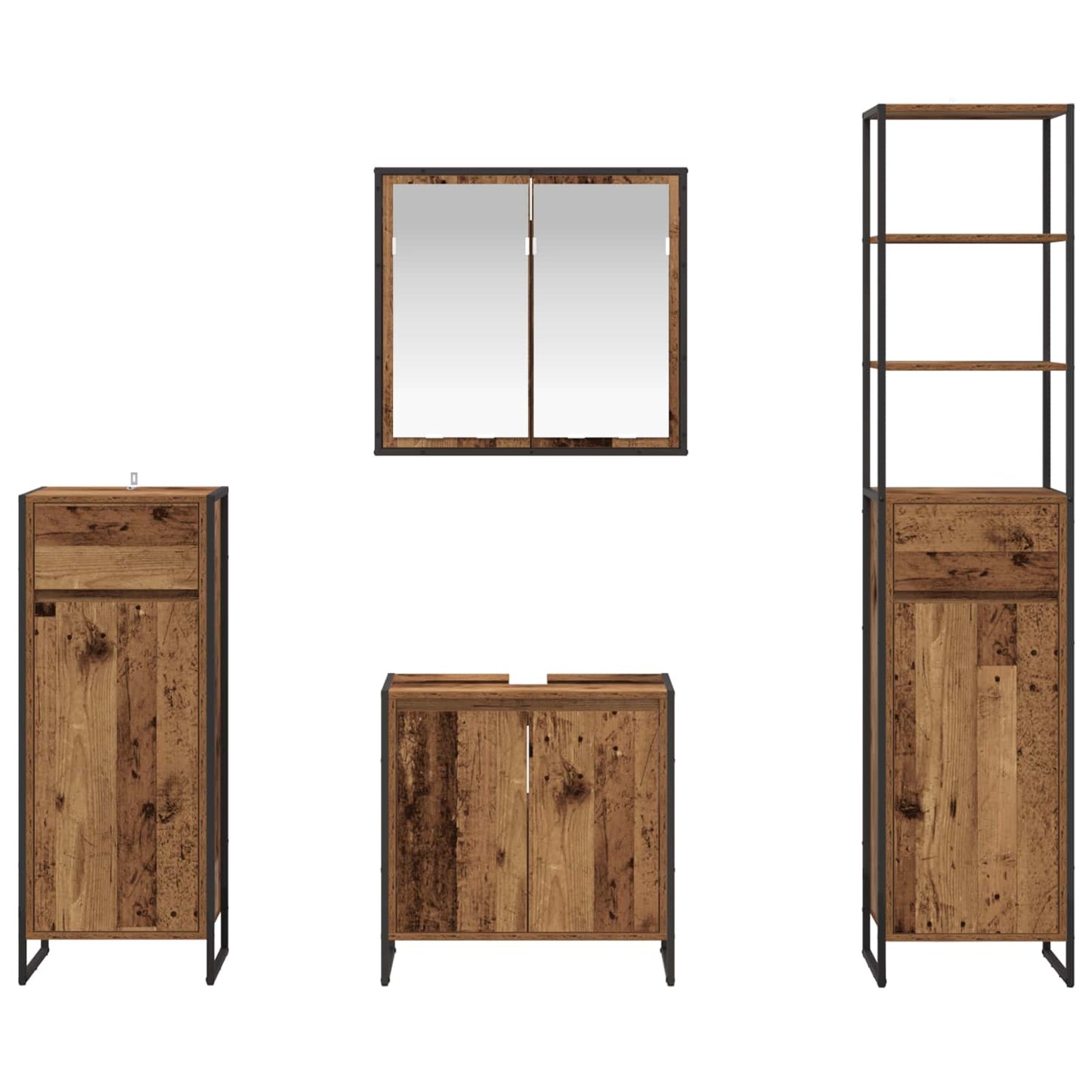 Badkamermeubelset met lade met plank Oudhout Bewerkt hout
