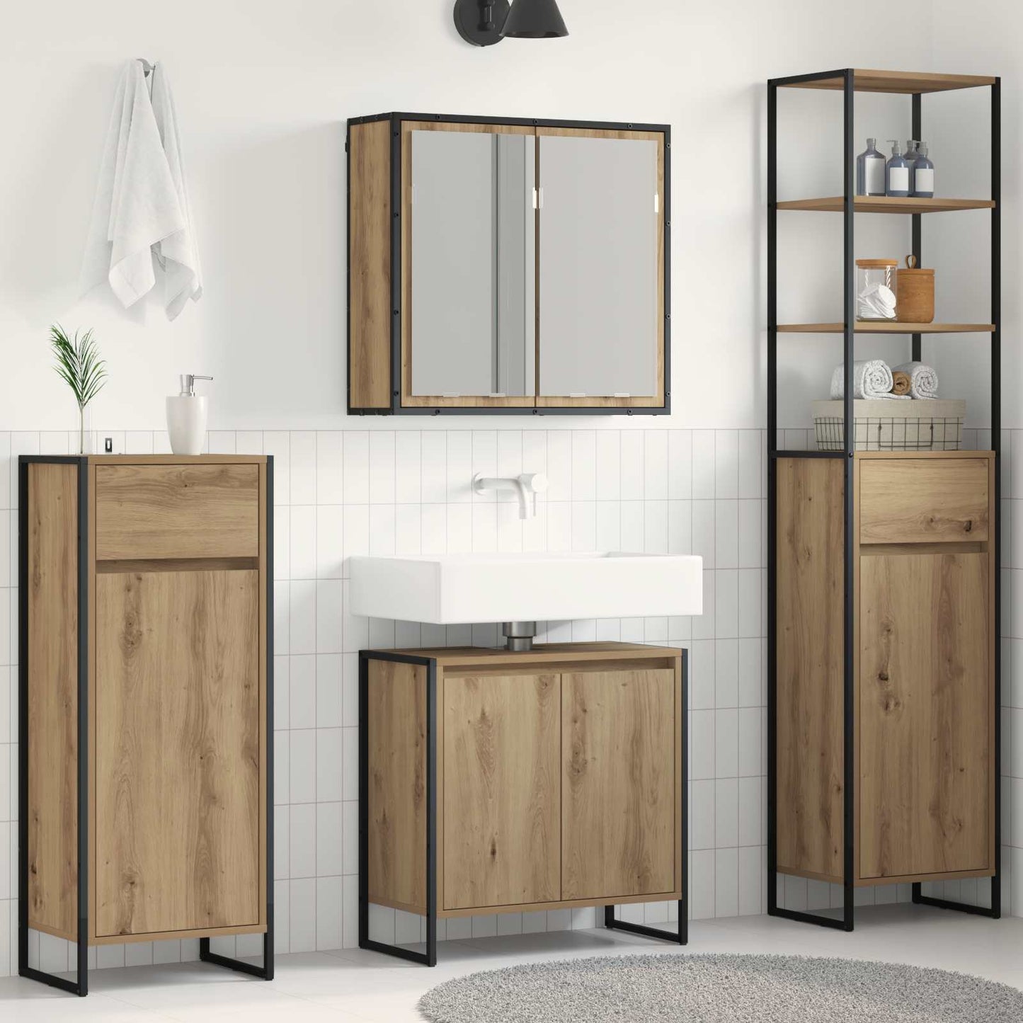 Badkamermeubelset met lade met plank Artisan Eiken Bewerkt hout