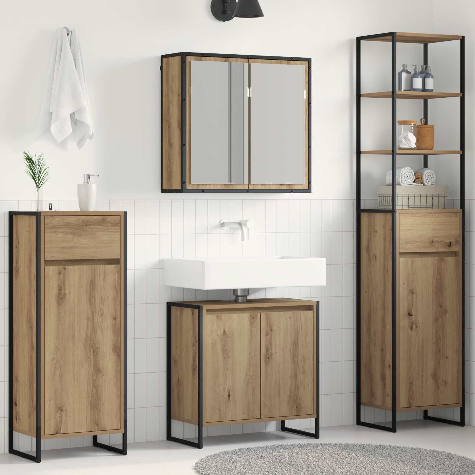 Badkamermeubelset met lade met plank Artisan Eiken Bewerkt hout