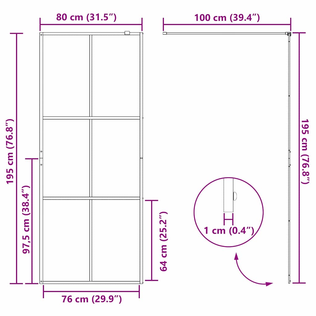 Inloopdouchewand Zwart 80 x 195 cm Gehard Glas