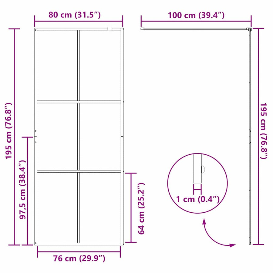 Inloopdouchewand Zwart 80 x 195 cm Gehard Glas