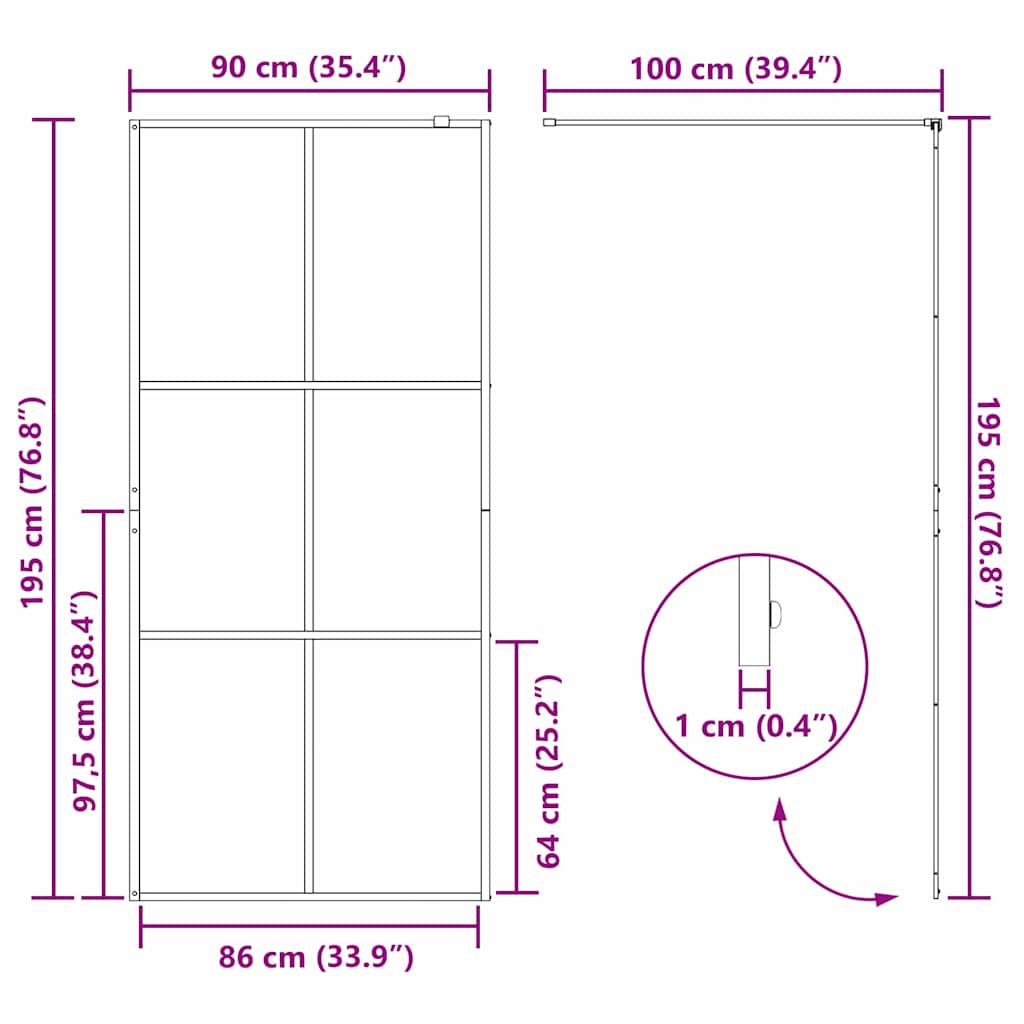 Inloop Douche Wand Zwart 90 x 195 cm gehard glas
