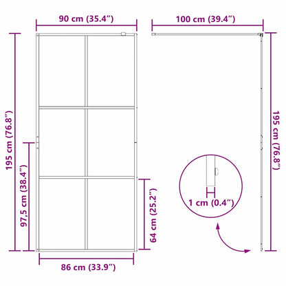Inloop Douche Wand Zwart 90 x 195 cm gehard glas