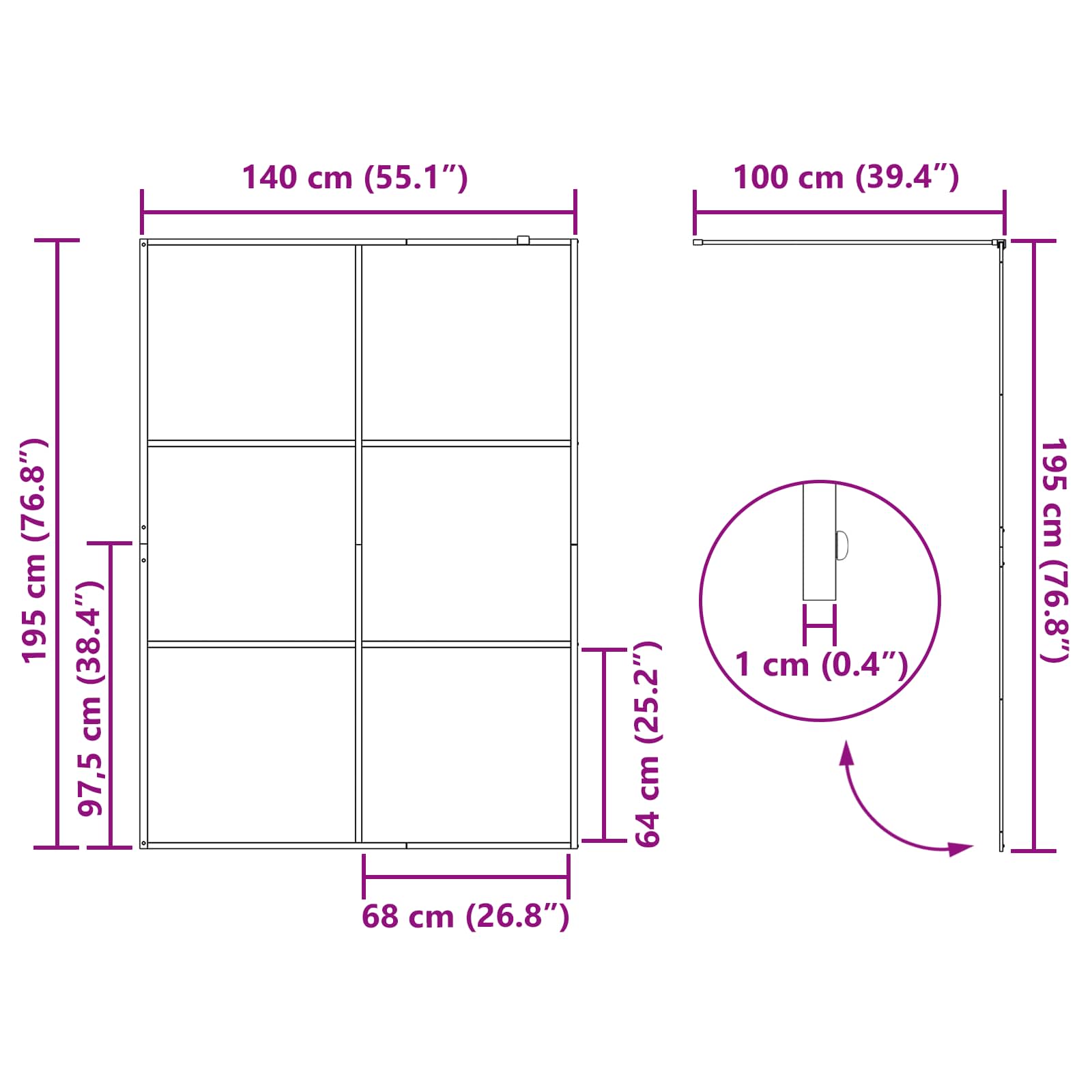 Inloop Douche Wand Zwart 140 x 195 cm gehard glas