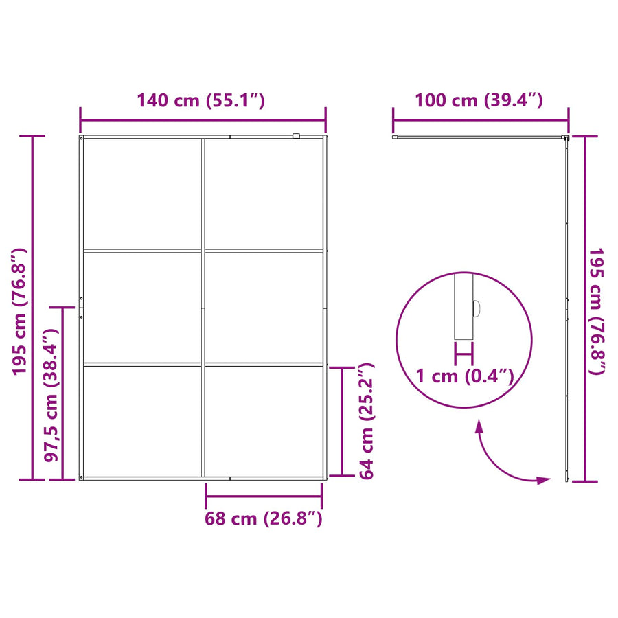 Inloop Douche Wand Zwart 140 x 195 cm gehard glas