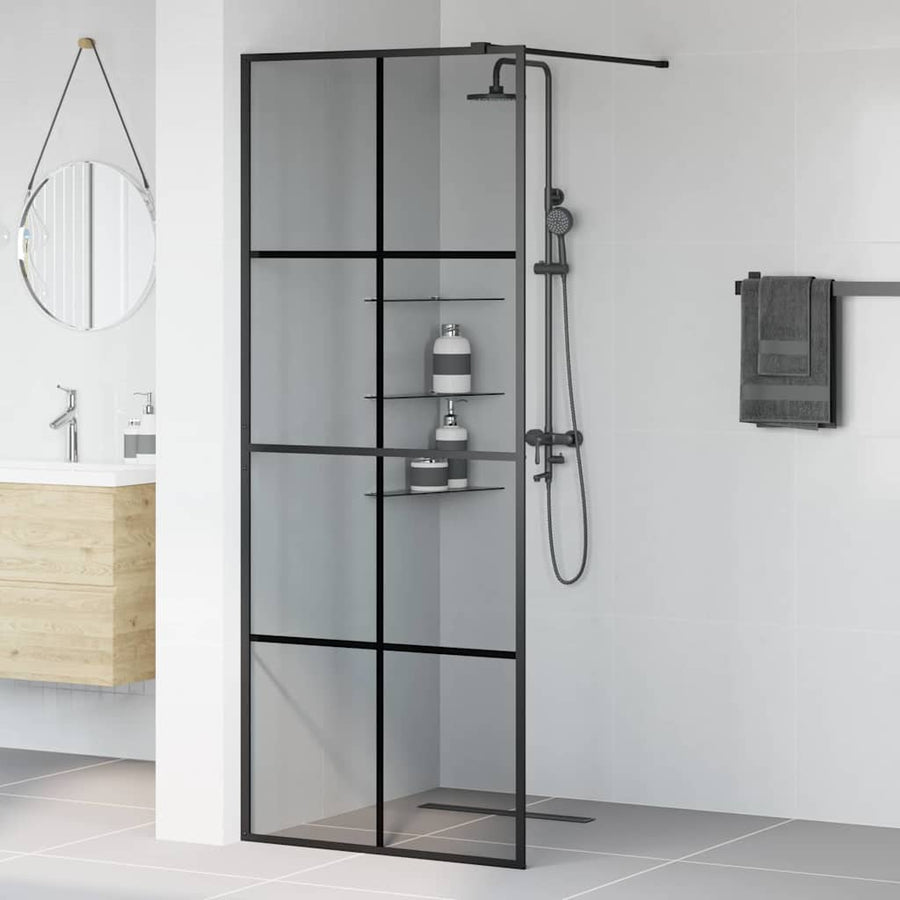 Inloop Douche Wand Zwart 80 x 195 cm gehard glas