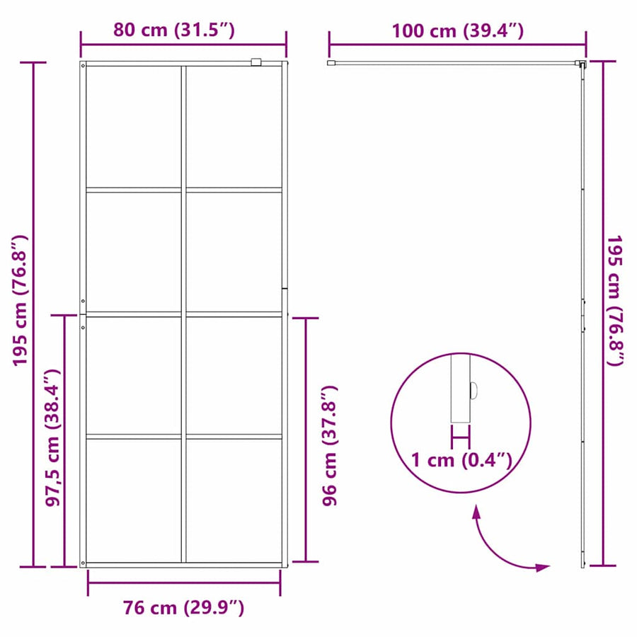 Inloop Douche Wand Zwart 80 x 195 cm gehard glas