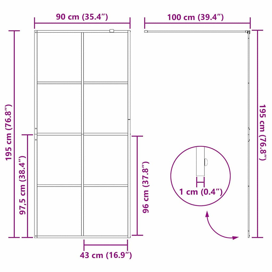 Inloop Douche Wand Zwart 90 x 195 cm gehard glas