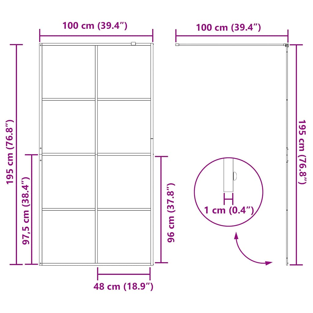 Inloop Douche Wand Zwart 100 x 195 cm gehard glas