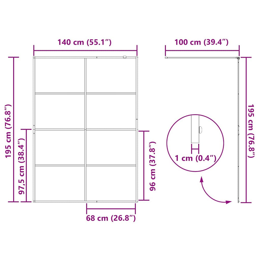 Inloop Douche Wand Zwart 140 x 195 cm gehard glas
