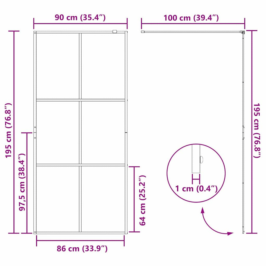 Inloop Douche Wand Goud 90 x 195 cm gehard glas