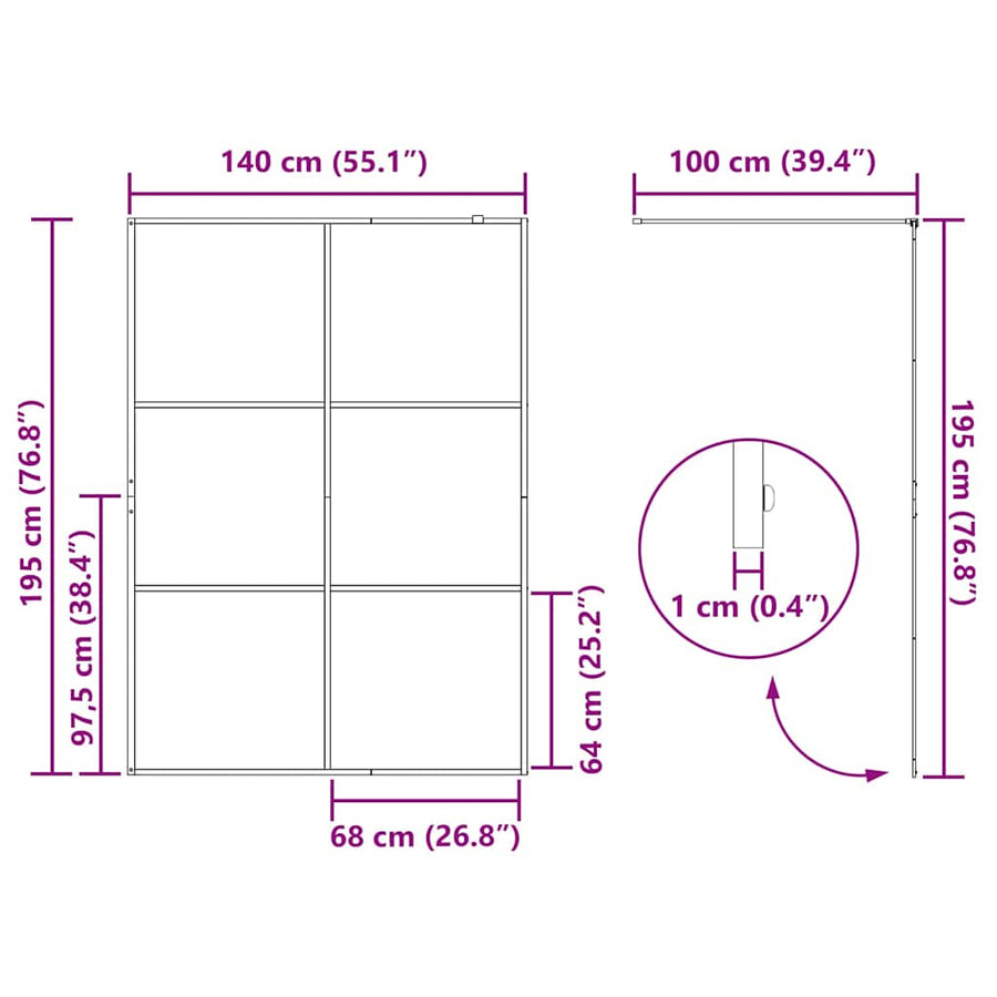 Inloop Douche Wand Goud 140 x 195 cm gehard glas