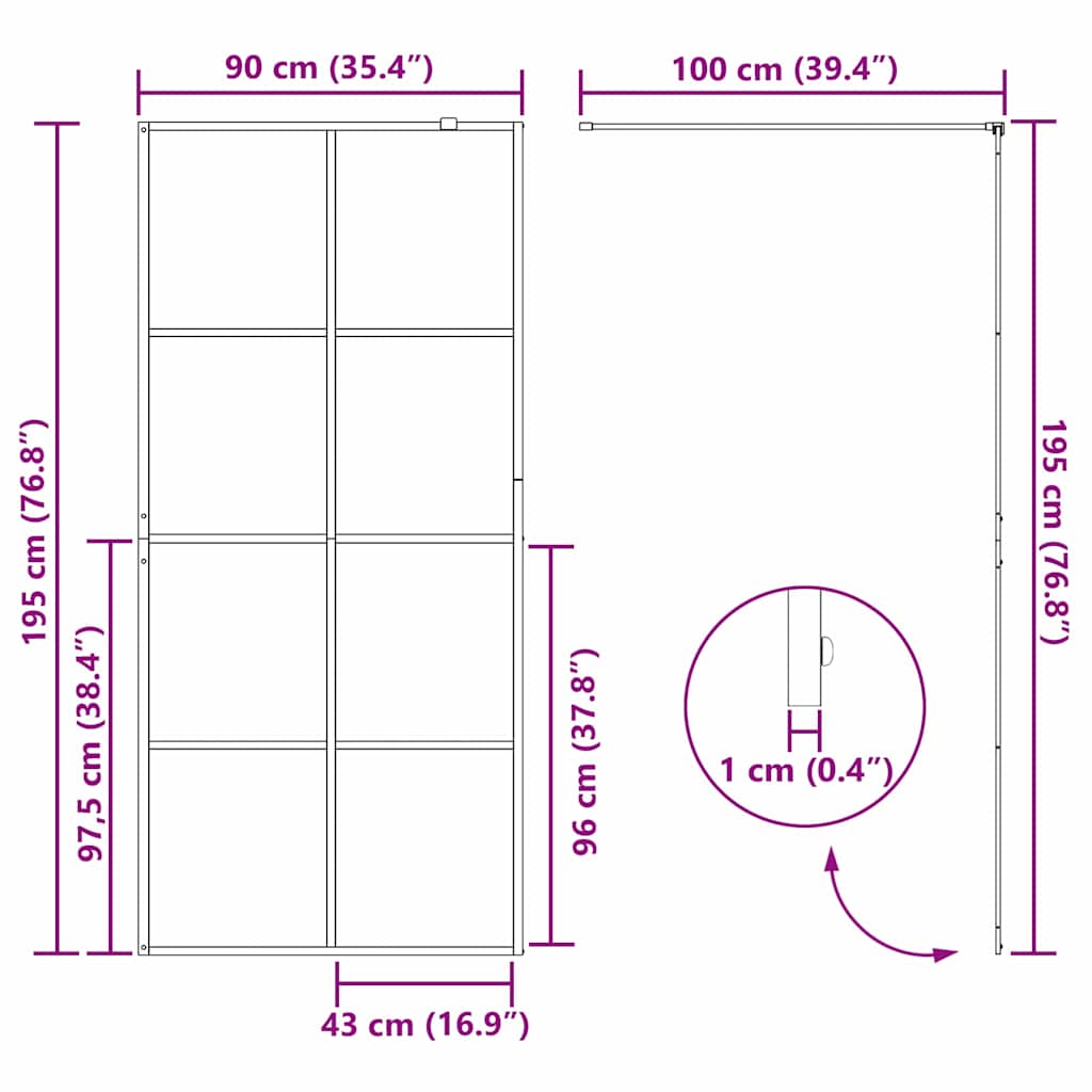 Inloop Douche Wand Goud 90 x 195 cm gehard glas