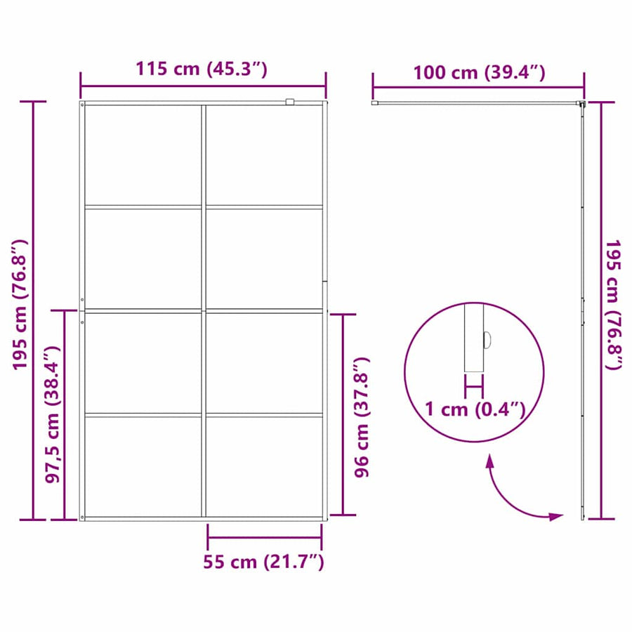 Inloop Douche Wand Goud 115 x 195 cm gehard glas