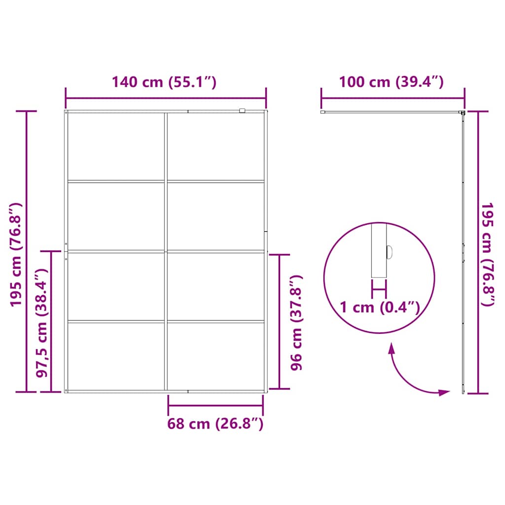 Inloop Douche Wand Goud 140 x 195 cm gehard glas