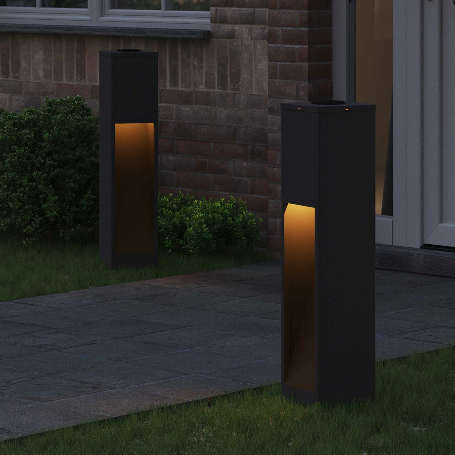 Zonne Led Padverlichting 2 Pcs Koudgewalst Staal 18 x 18 x 80 cm Zwart