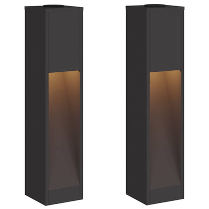 Zonne Led Padverlichting 2 Pcs Koudgewalst Staal 18 x 18 x 80 cm Zwart