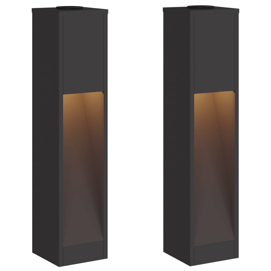 Zonne Led Padverlichting 2 Pcs Koudgewalst Staal 18 x 18 x 80 cm Zwart
