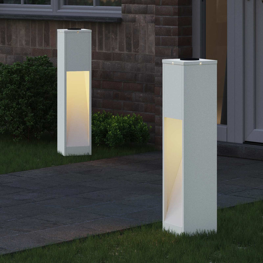 Zonne Led Padverlichting 2 Pcs Koudgewalst Staal 18 x 18 x 80 cm Wit
