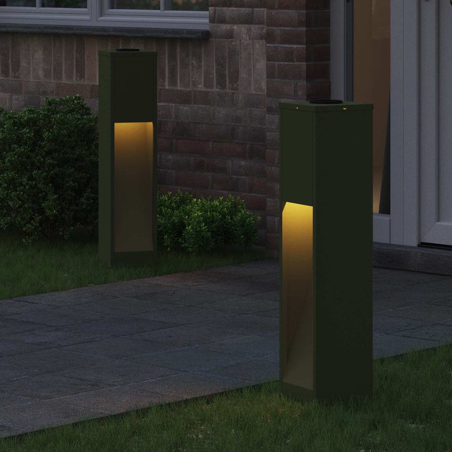 Zonne Led Padverlichting 2 Pcs Olijf Groen Koudgewalst Staal 18 x 18 x 80 cm Olijfgroen