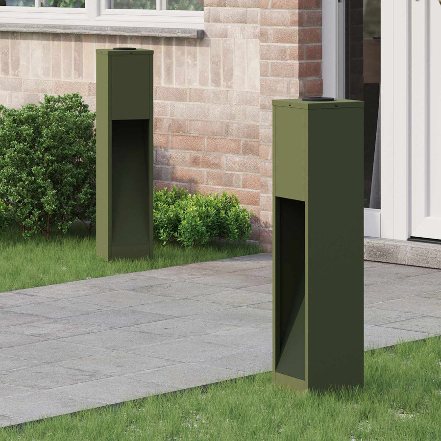 Zonne Led Padverlichting 2 Pcs Olijf Groen Koudgewalst Staal 18 x 18 x 80 cm Olijfgroen