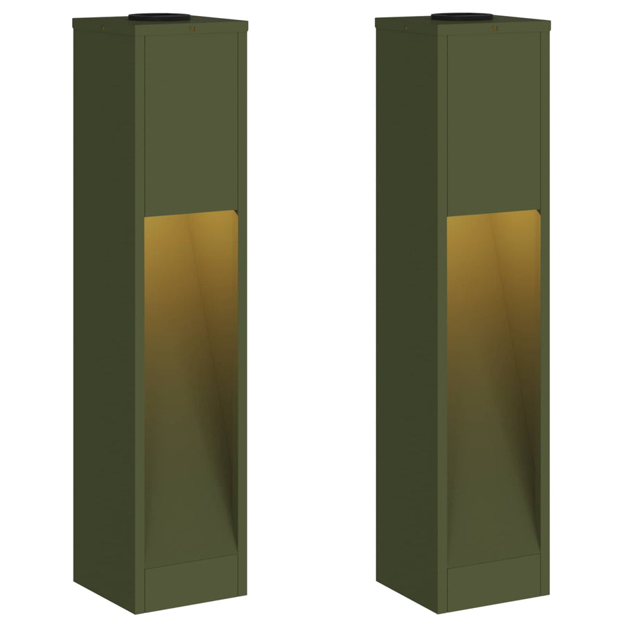 Zonne Led Padverlichting 2 Pcs Olijf Groen Koudgewalst Staal 18 x 18 x 80 cm Olijfgroen