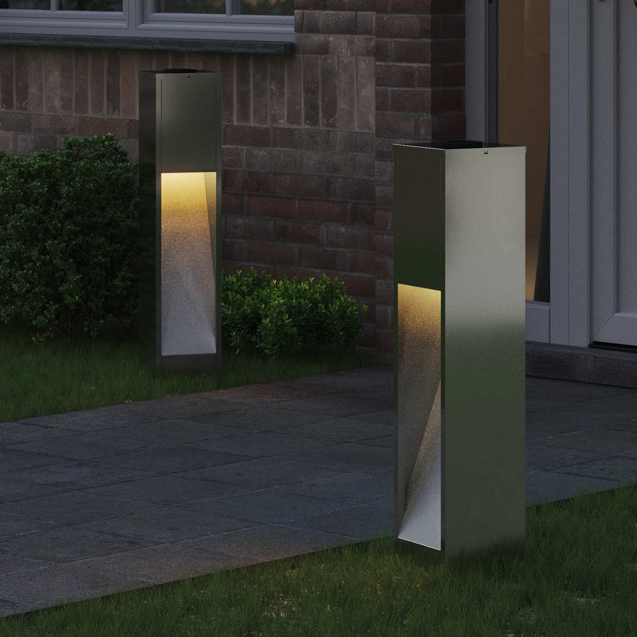 Zonne Led Padverlichting 2 Pcs Gegalvaniseerd Gegalvaniseerd 18 x 18 x 80 cm Geëgalvaniseerd staal