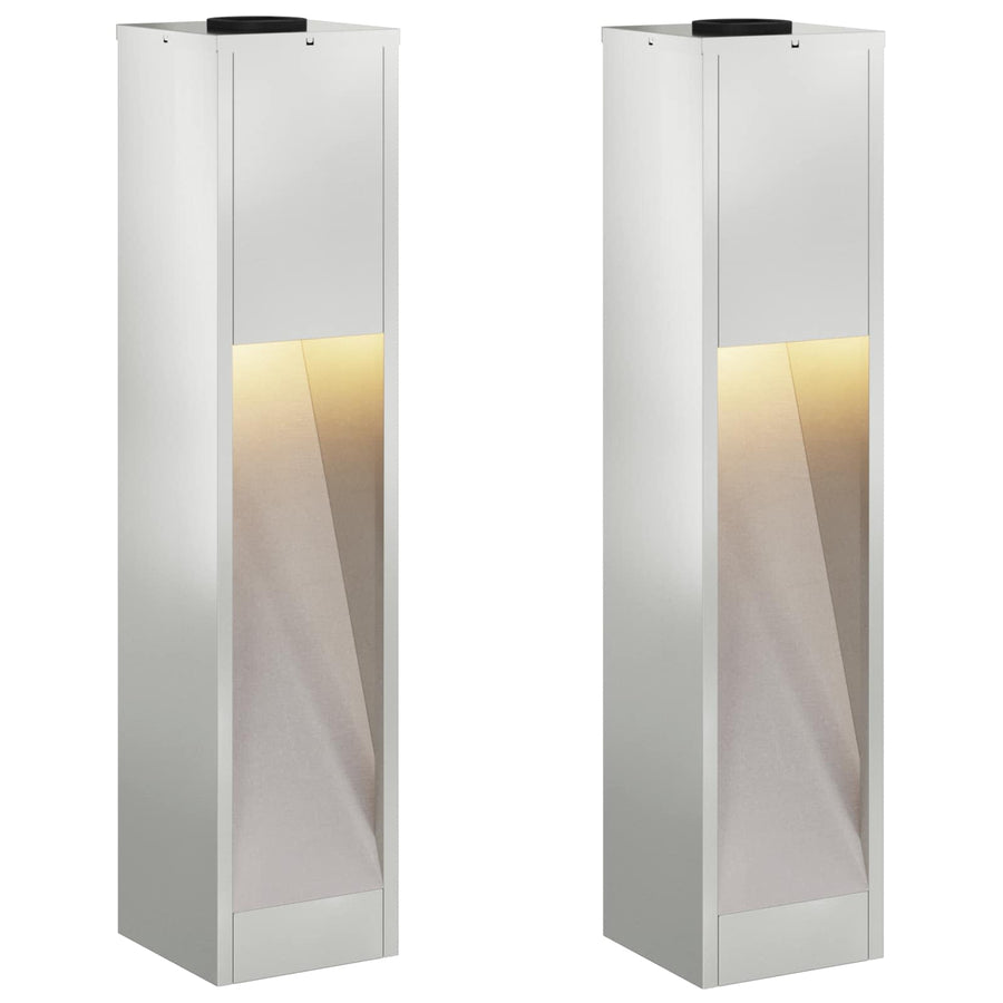 Zonne Led Padverlichting 2 Pcs Gegalvaniseerd Gegalvaniseerd 18 x 18 x 80 cm Geëgalvaniseerd staal
