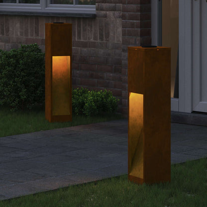 Zonne Led Padverlichting 2 Pcs Gegalvaniseerd Gegalvaniseerd 18 x 18 x 80 cm Cortenstaal