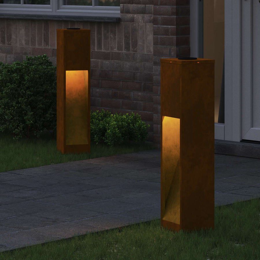 Zonne Led Padverlichting 2 Pcs Gegalvaniseerd Gegalvaniseerd 18 x 18 x 80 cm Cortenstaal