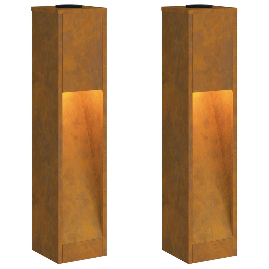 Zonne Led Padverlichting 2 Pcs Gegalvaniseerd Gegalvaniseerd 18 x 18 x 80 cm Cortenstaal
