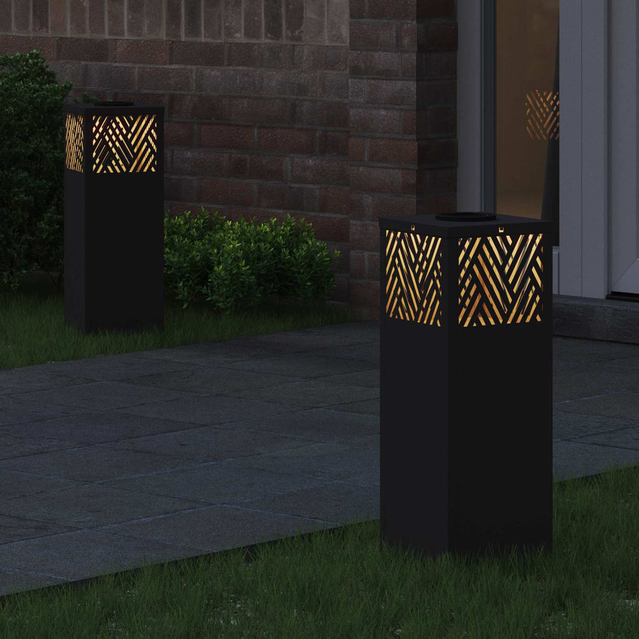 Solar Led Pad Licht Visgraat 2 Pcs Koudgewalst Staal 18 x 18 x 50 cm Zwart