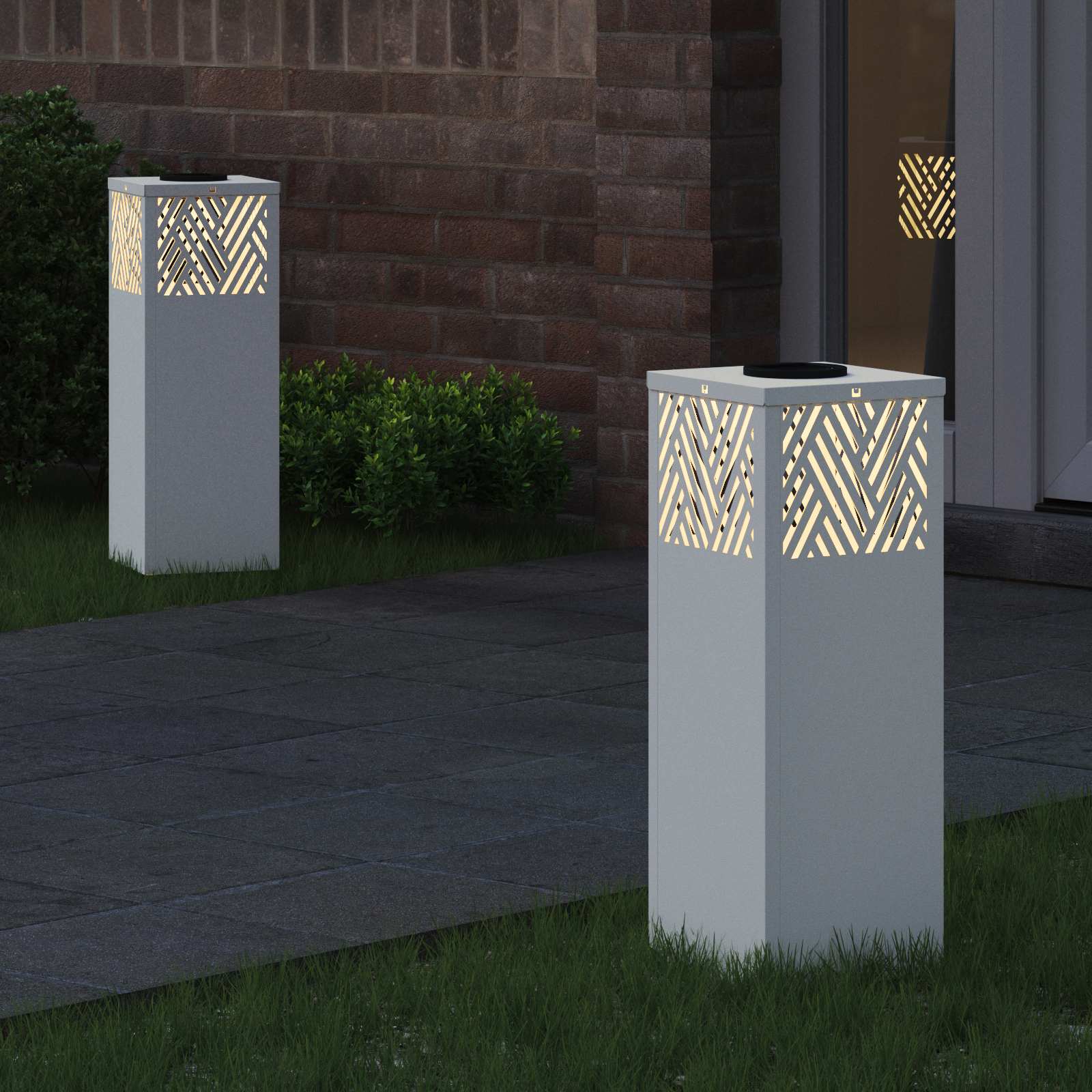 Solar Led Pad Licht Visgraat 2 Pcs Koudgewalst Staal 18 x 18 x 50 cm Wit