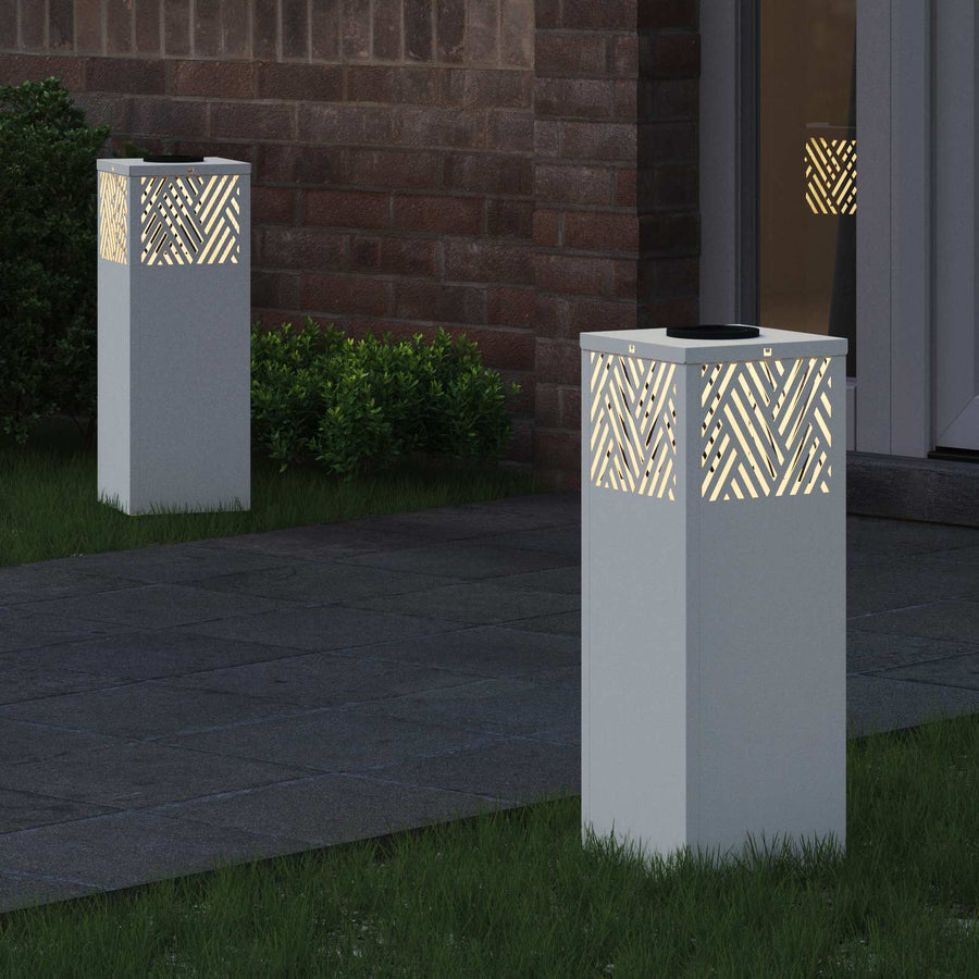 Solar Led Pad Licht Visgraat 2 Pcs Koudgewalst Staal 18 x 18 x 50 cm Wit