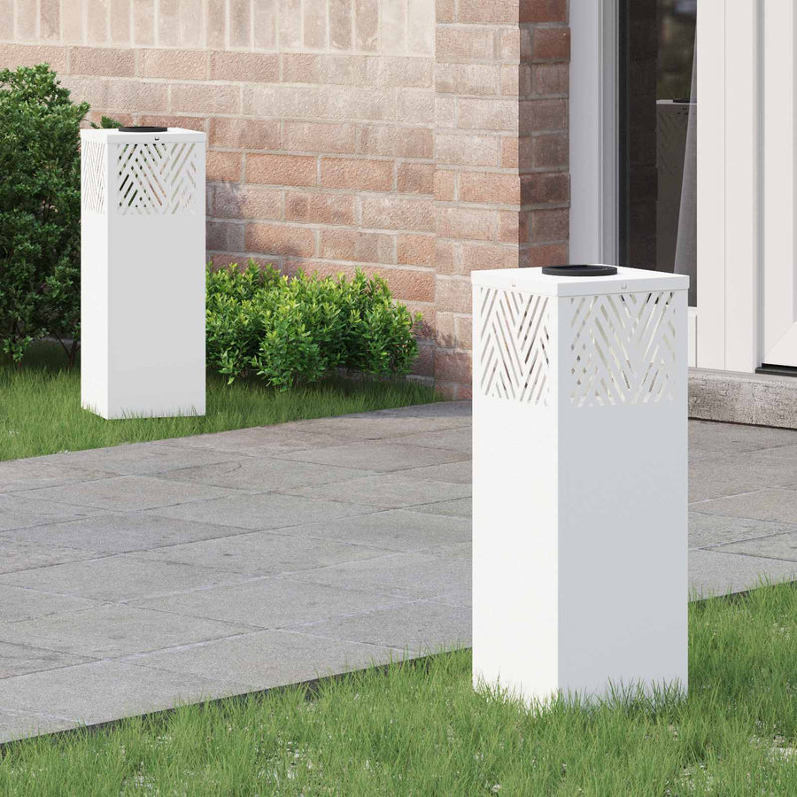Solar Led Pad Licht Visgraat 2 Pcs Koudgewalst Staal 18 x 18 x 50 cm Wit