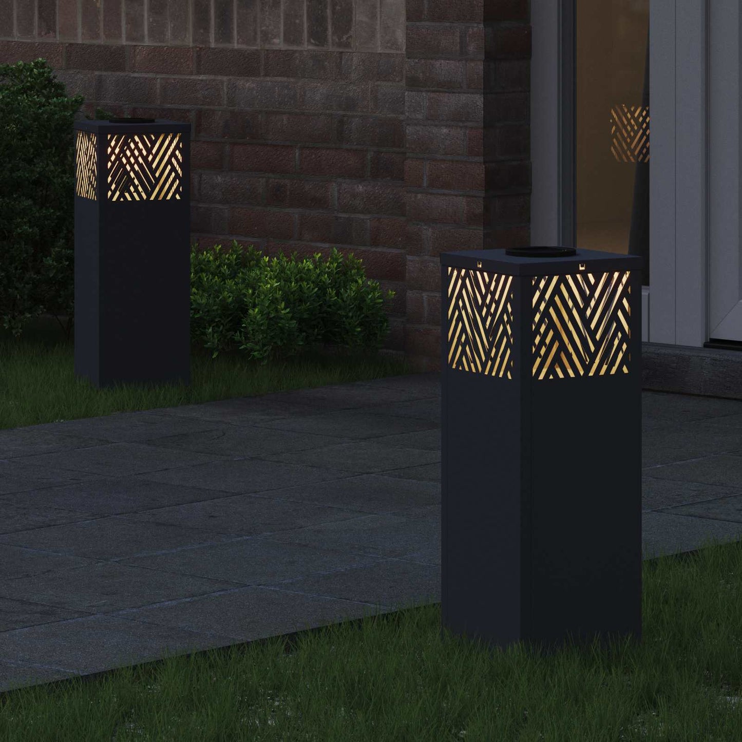 Solar Led Pad Licht Visgraat 2 Pcs Koudgewalst Staal 18 x 18 x 50 cm Antraciet