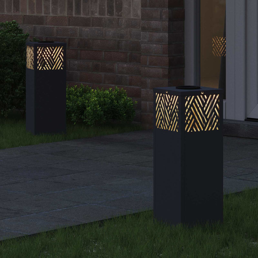 Solar Led Pad Licht Visgraat 2 Pcs Koudgewalst Staal 18 x 18 x 50 cm Antraciet