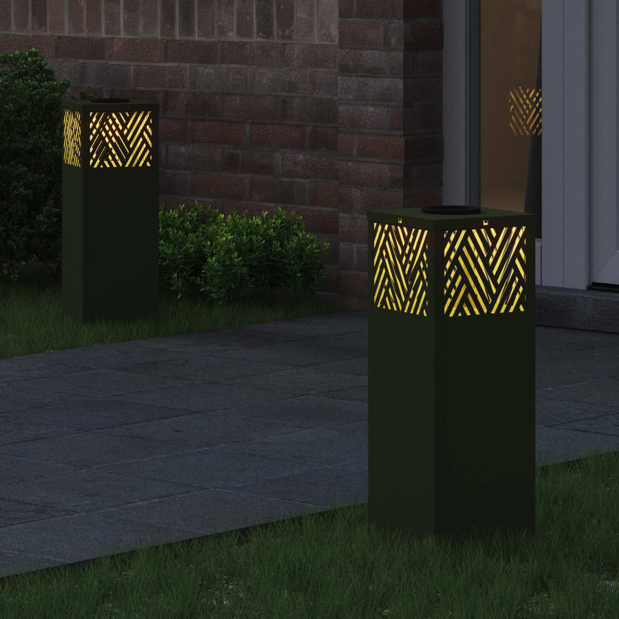 Solar Led Pad Licht 2 Pcs Olijf Groen Koudgewalst Staal 18 x 18 x 50 cm Olijfgroen