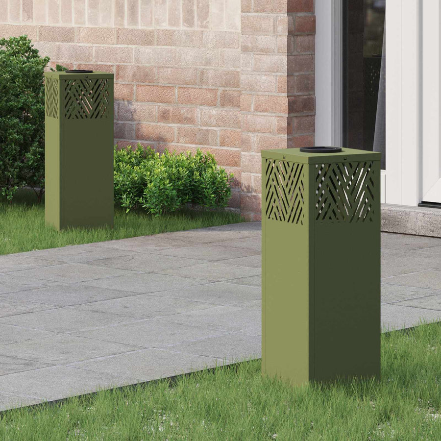 Solar Led Pad Licht 2 Pcs Olijf Groen Koudgewalst Staal 18 x 18 x 50 cm Olijfgroen