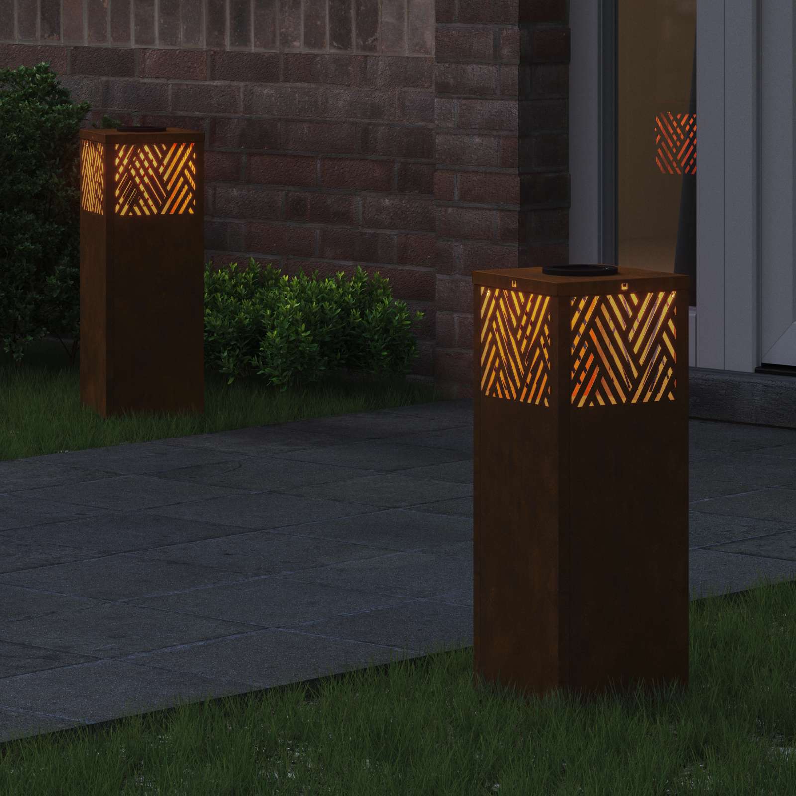 Solar Led Pad Licht Visgraat 2 Pcs 18 x 18 x 50 cm Cortenstaal