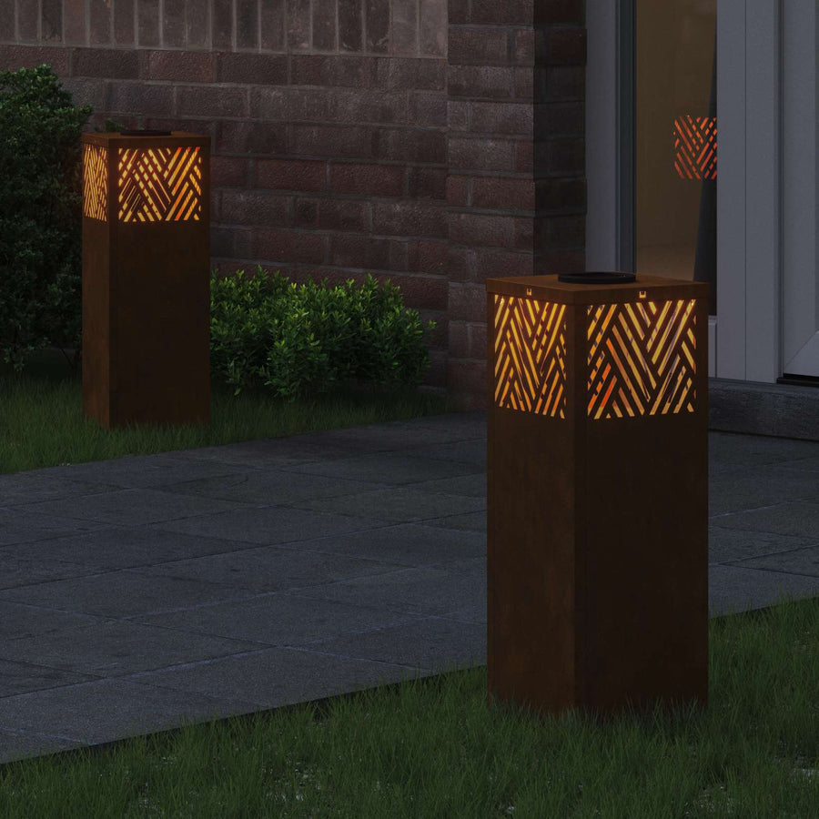 Solar Led Pad Licht Visgraat 2 Pcs 18 x 18 x 50 cm Cortenstaal