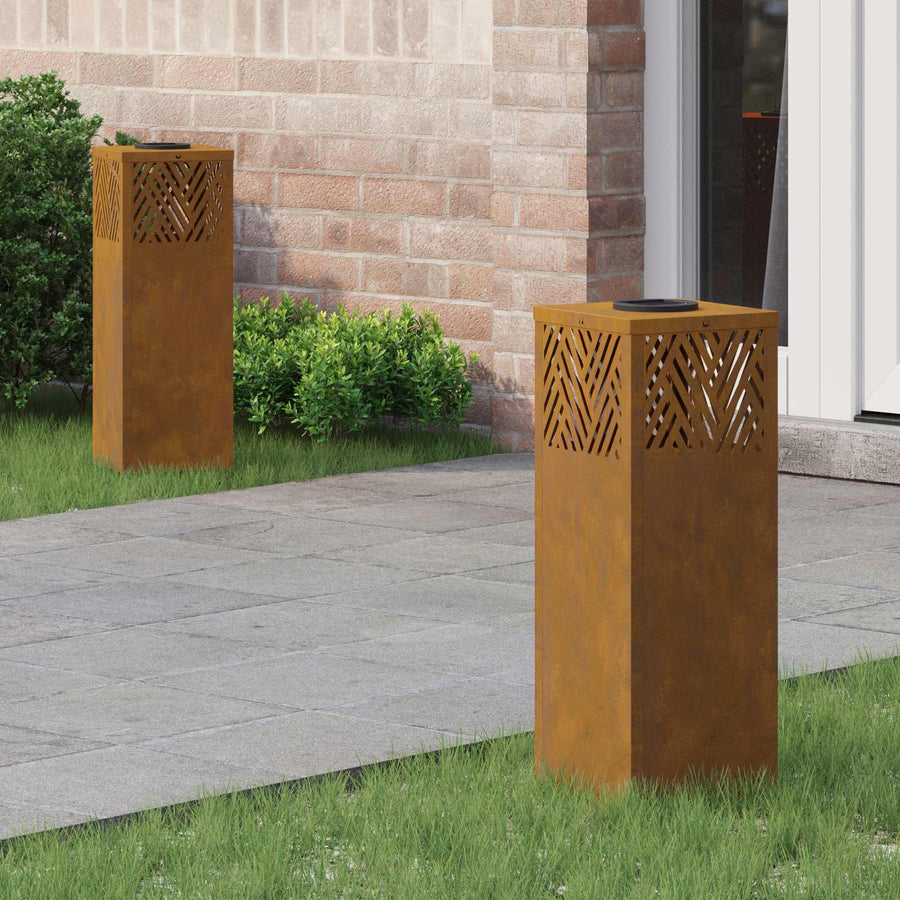 Solar Led Pad Licht Visgraat 2 Pcs 18 x 18 x 50 cm Cortenstaal