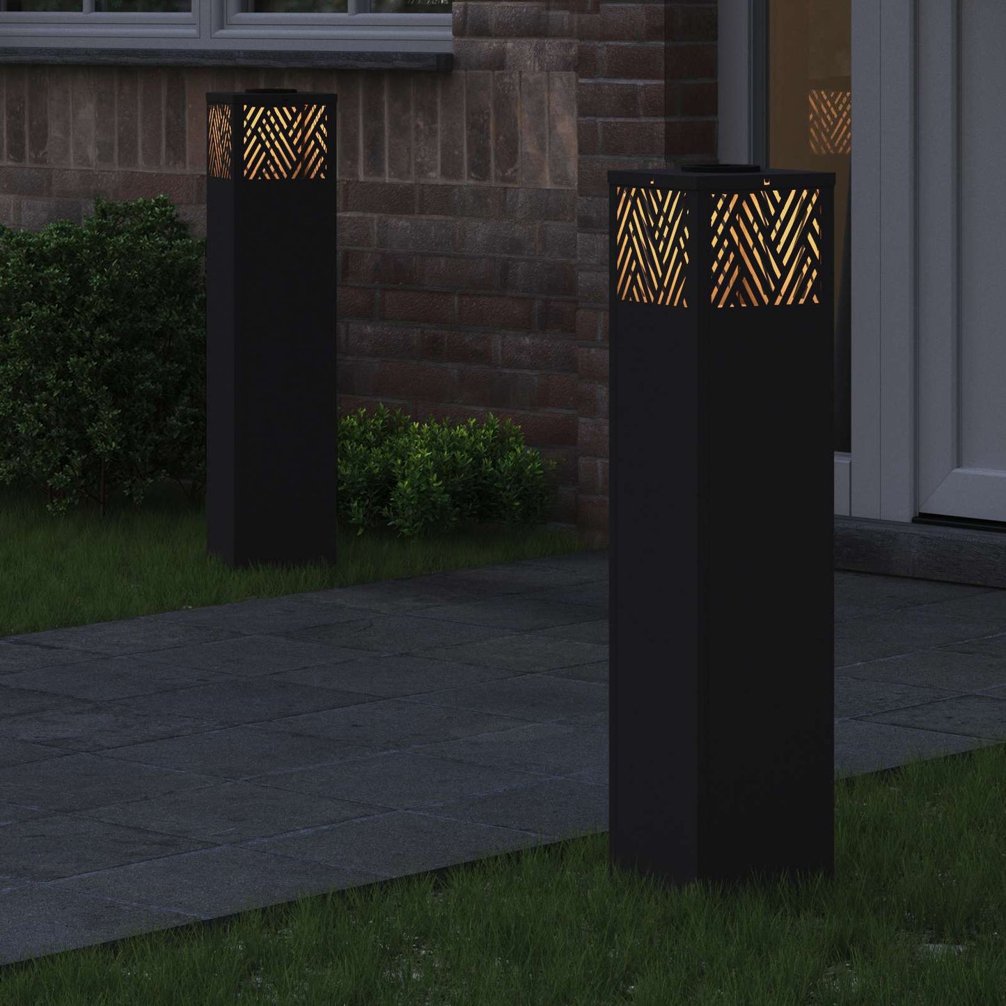 Solar Led Pad Licht Visgraat 2 Pcs Koudgewalst Staal 18 x 18 x 80 cm Zwart