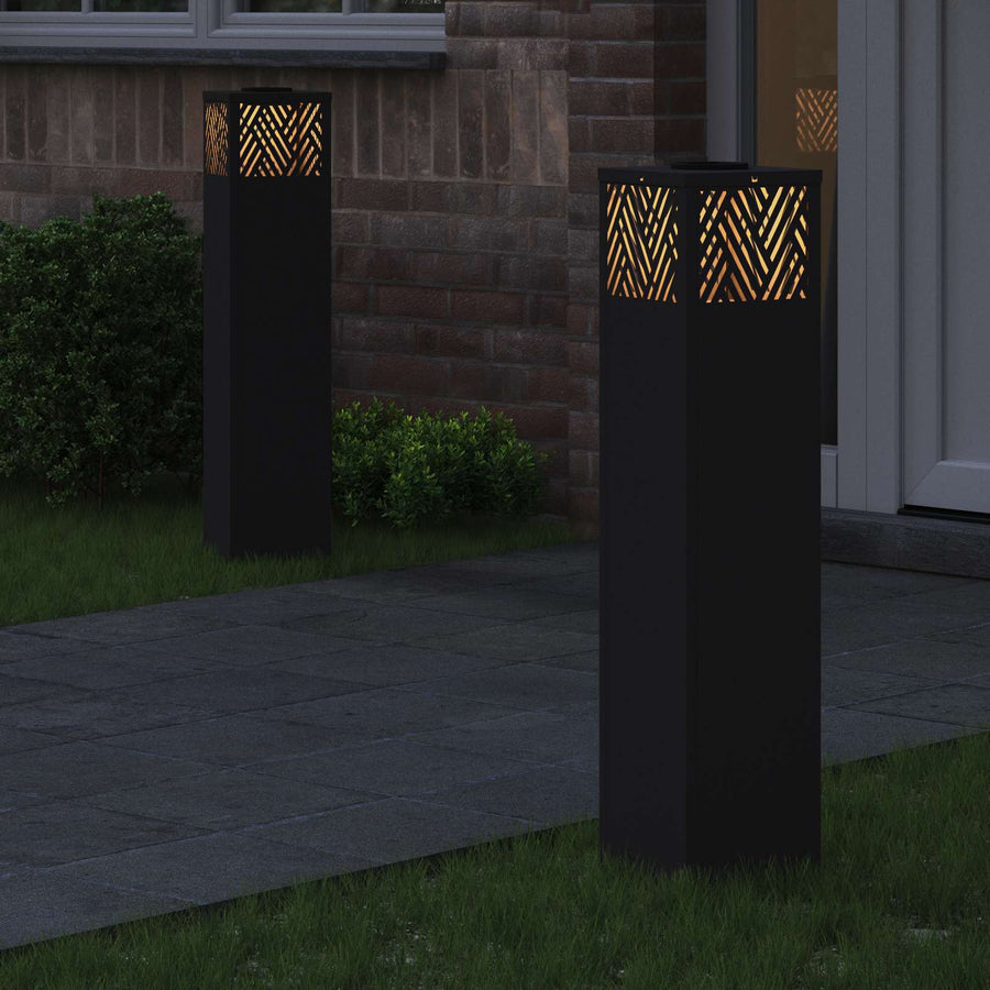 Solar Led Pad Licht Visgraat 2 Pcs Koudgewalst Staal 18 x 18 x 80 cm Zwart