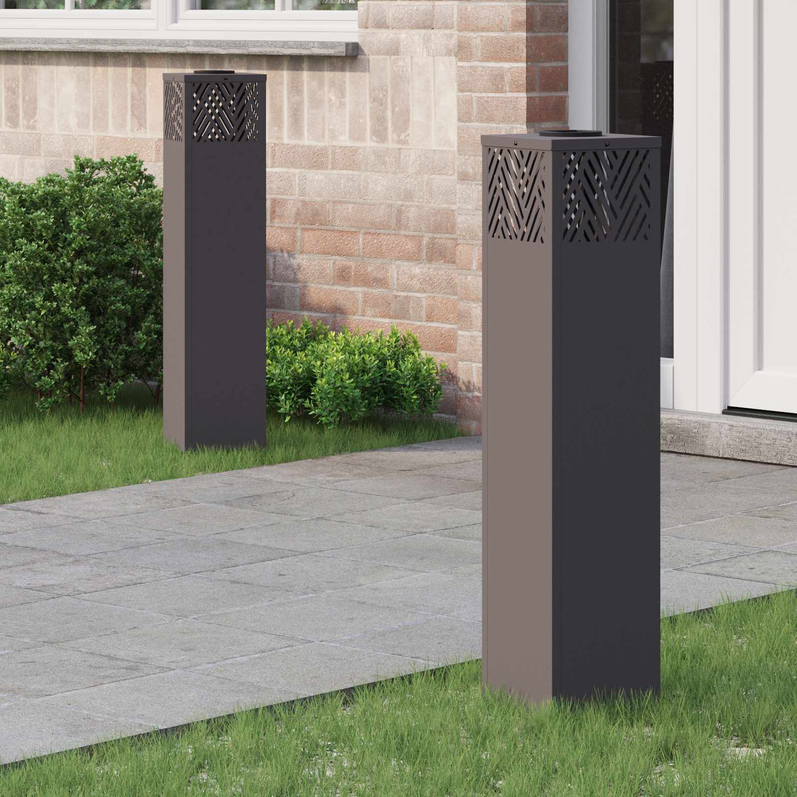 Solar Led Pad Licht Visgraat 2 Pcs Koudgewalst Staal 18 x 18 x 80 cm Zwart