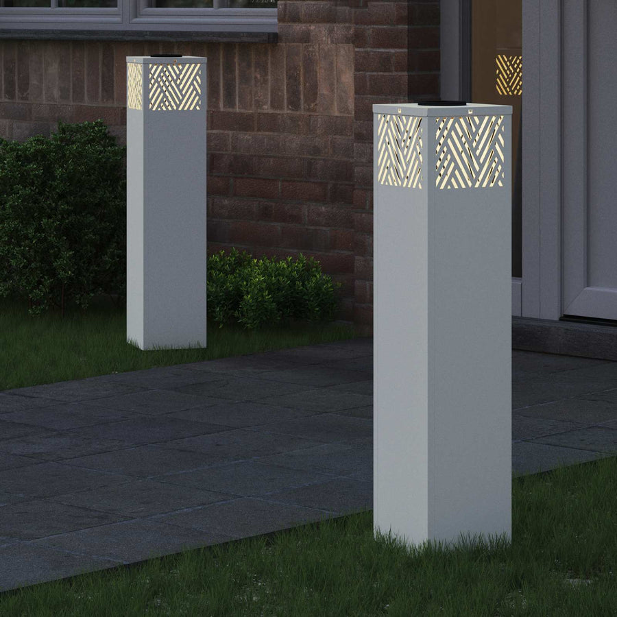 Solar Led Pad Licht Visgraat 2 Pcs Koudgewalst Staal 18 x 18 x 80 cm Wit