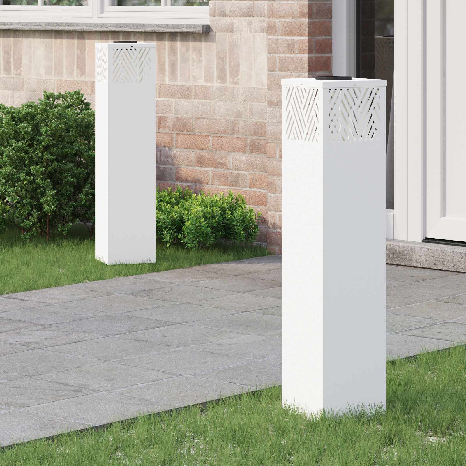 Solar Led Pad Licht Visgraat 2 Pcs Koudgewalst Staal 18 x 18 x 80 cm Wit