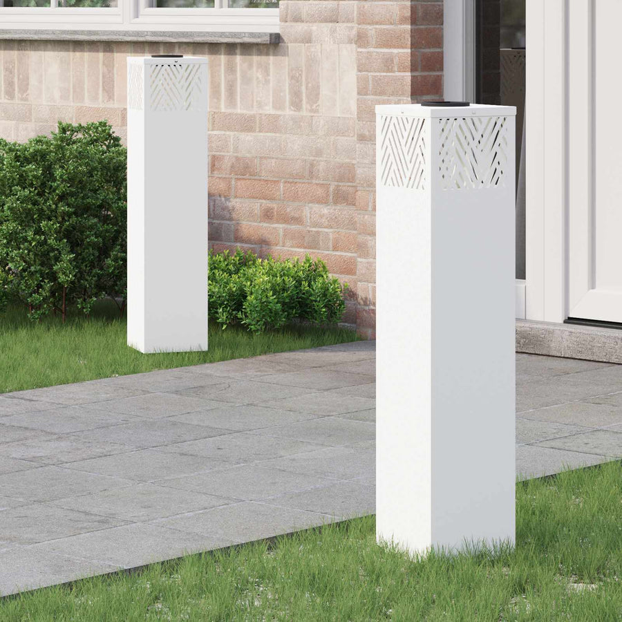 Solar Led Pad Licht Visgraat 2 Pcs Koudgewalst Staal 18 x 18 x 80 cm Wit