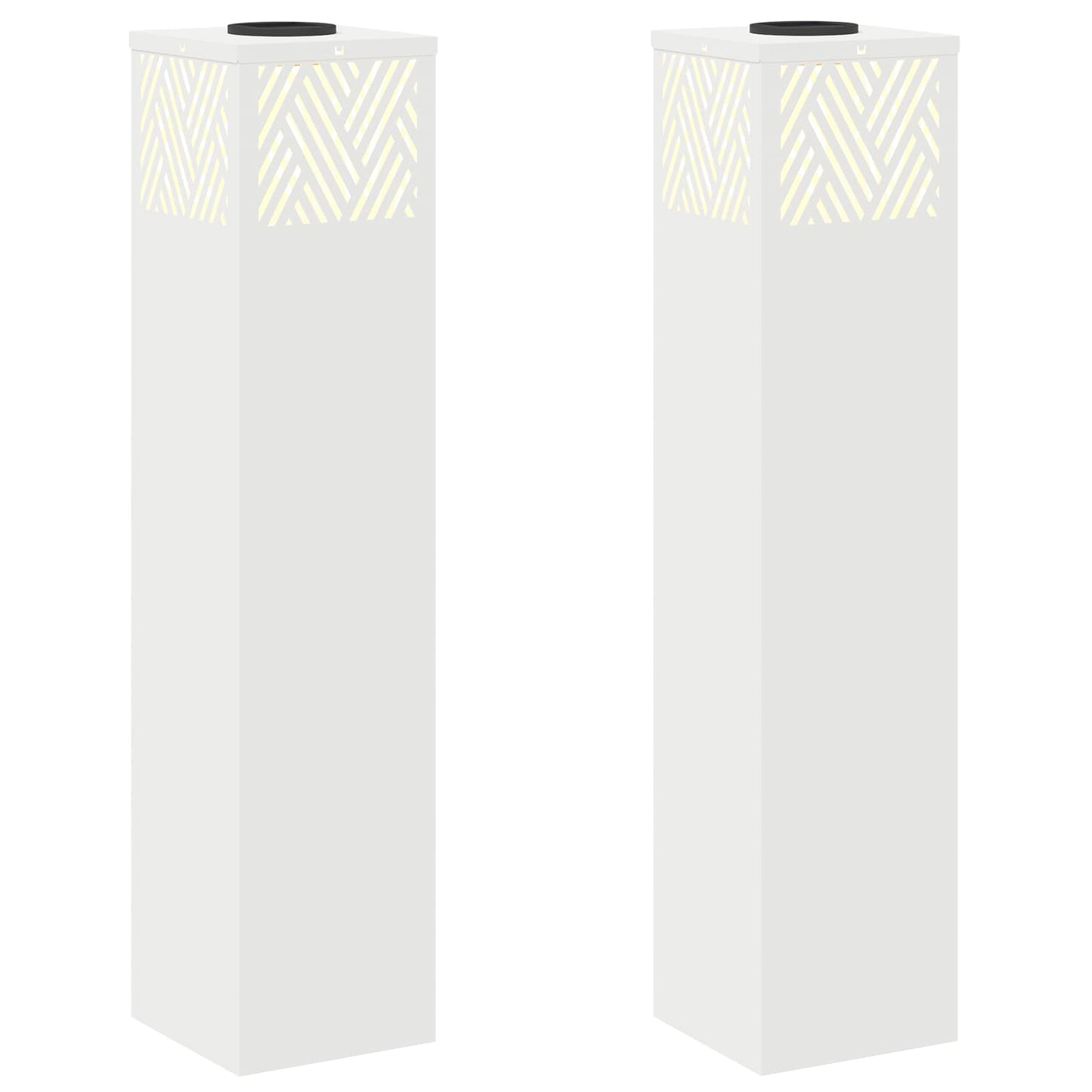 Solar Led Pad Licht Visgraat 2 Pcs Koudgewalst Staal 18 x 18 x 80 cm Wit